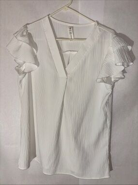 Elegant White V-Neck Ruffle Sleeve Blouse